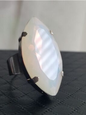 Swarovski Elements Huge Opalescent White Marquis Statement Ring Handmade NEW